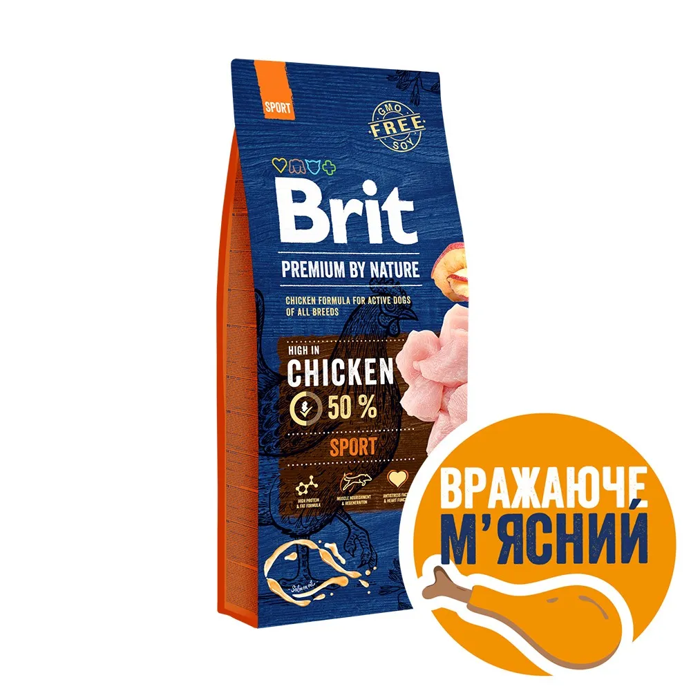 Brit Premium by Nature Dog Sport сухой корм с курицей для активных собак – 15 кг