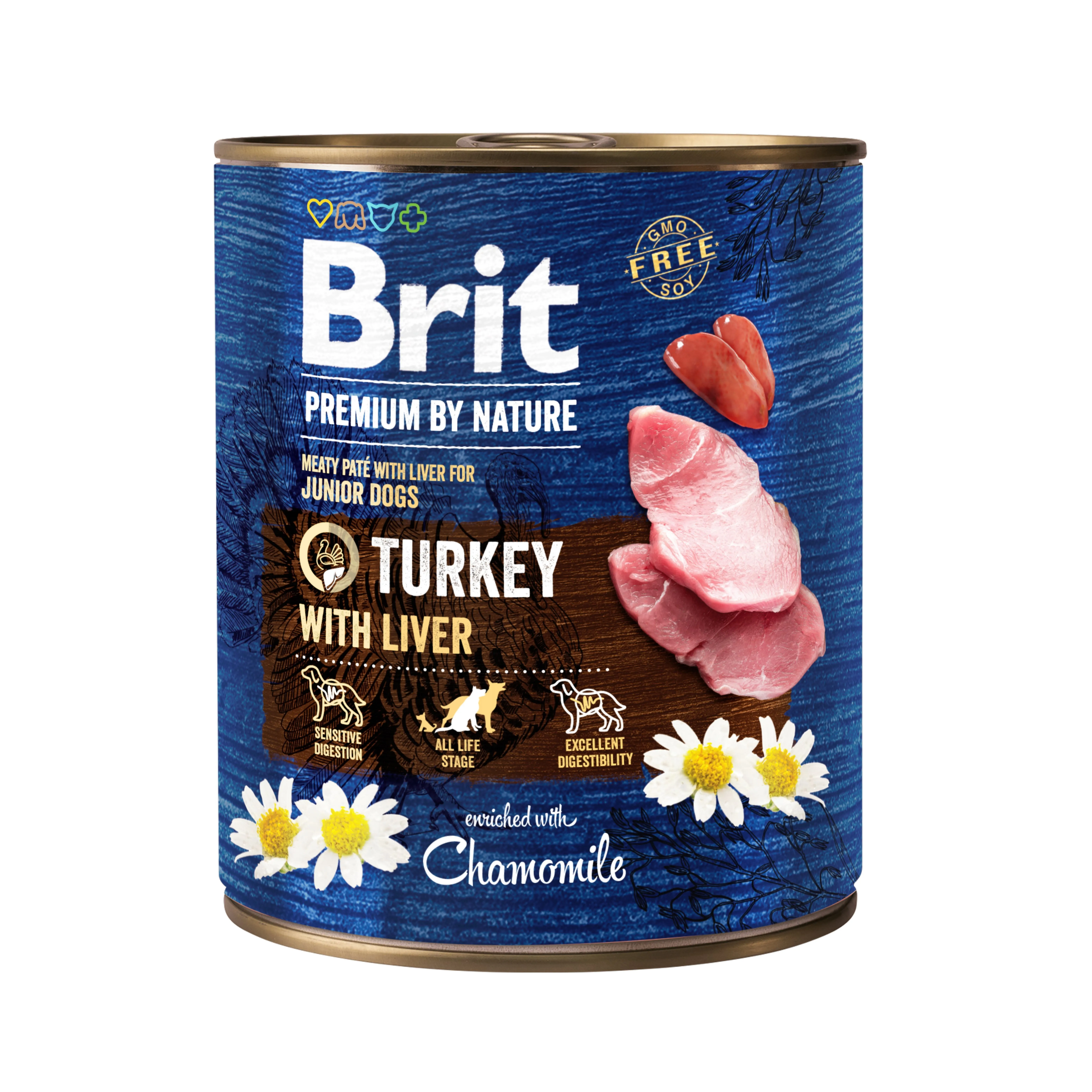 Brit Premium by Nature Dog Turkey with Liver влажный корм с индейкой и индюшиной печенью для молодых собак (паштет) - 800 г