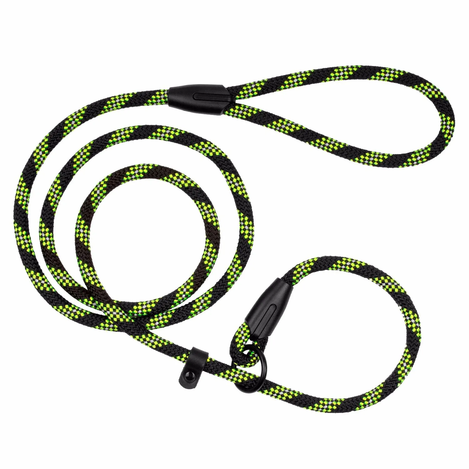 Bronzedog Active Поводок-Удавка для Собак из Альпинистского Шнура Светоотражающий Черно-Салатовый S/M