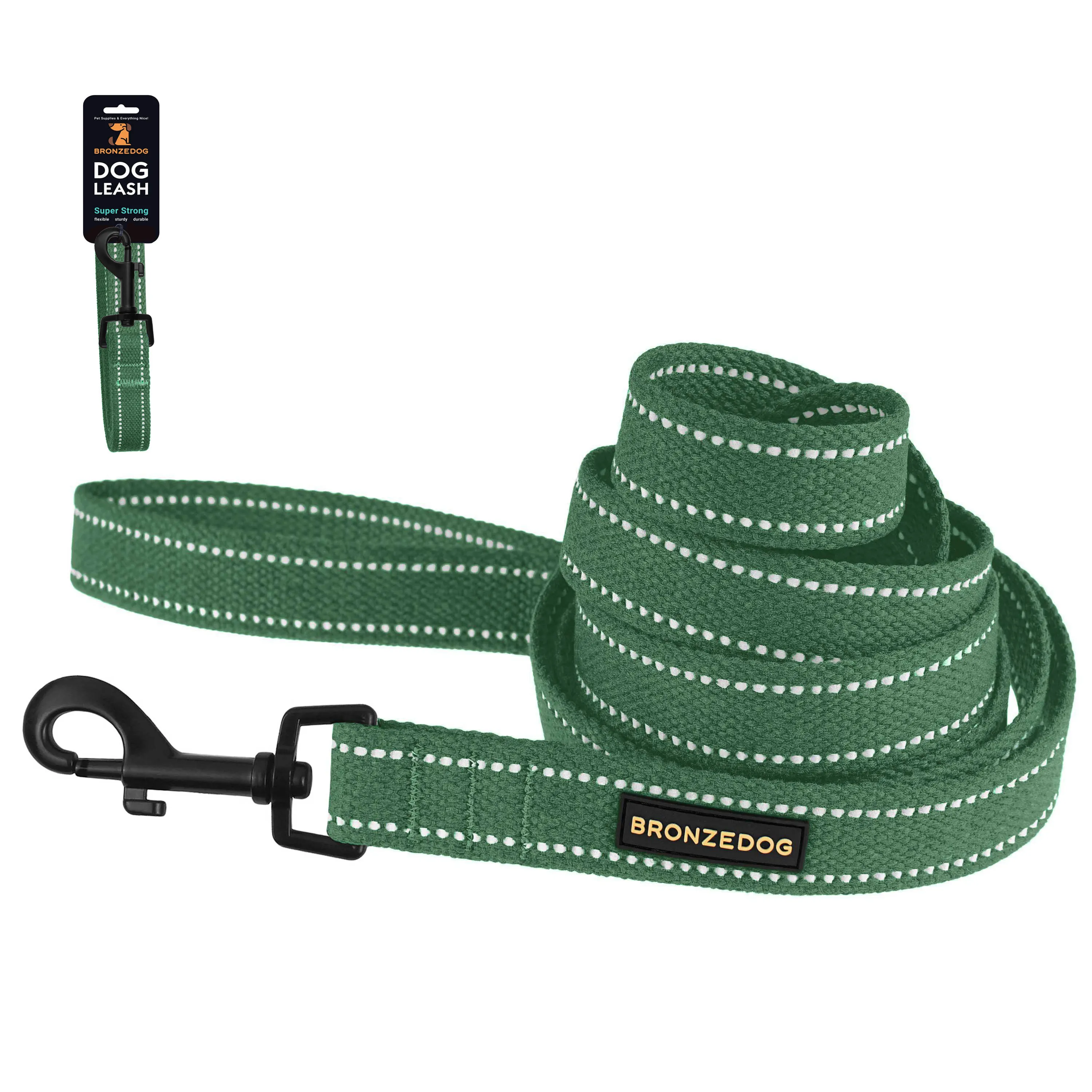 Bronzedog Сotton Поводок для собак рефлекторный хлопковый брезент Стандарт Армейский M