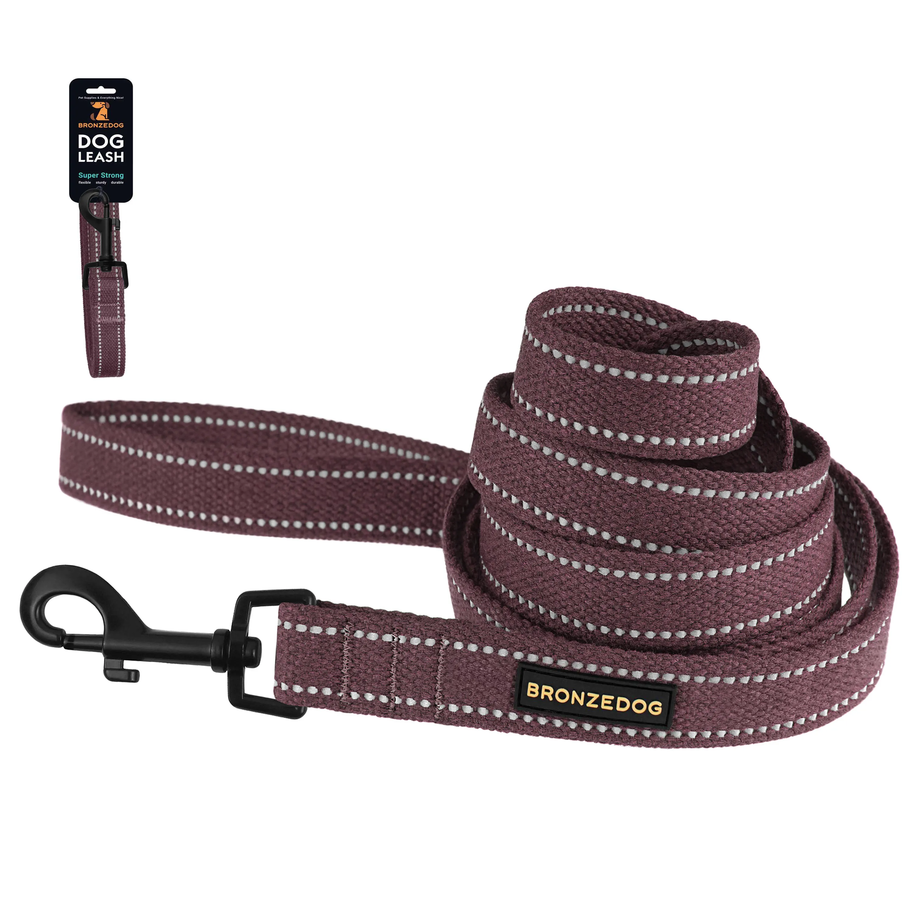 Bronzedog Сotton Поводок для собак рефлекторный хлопковый брезент Стандарт черри M