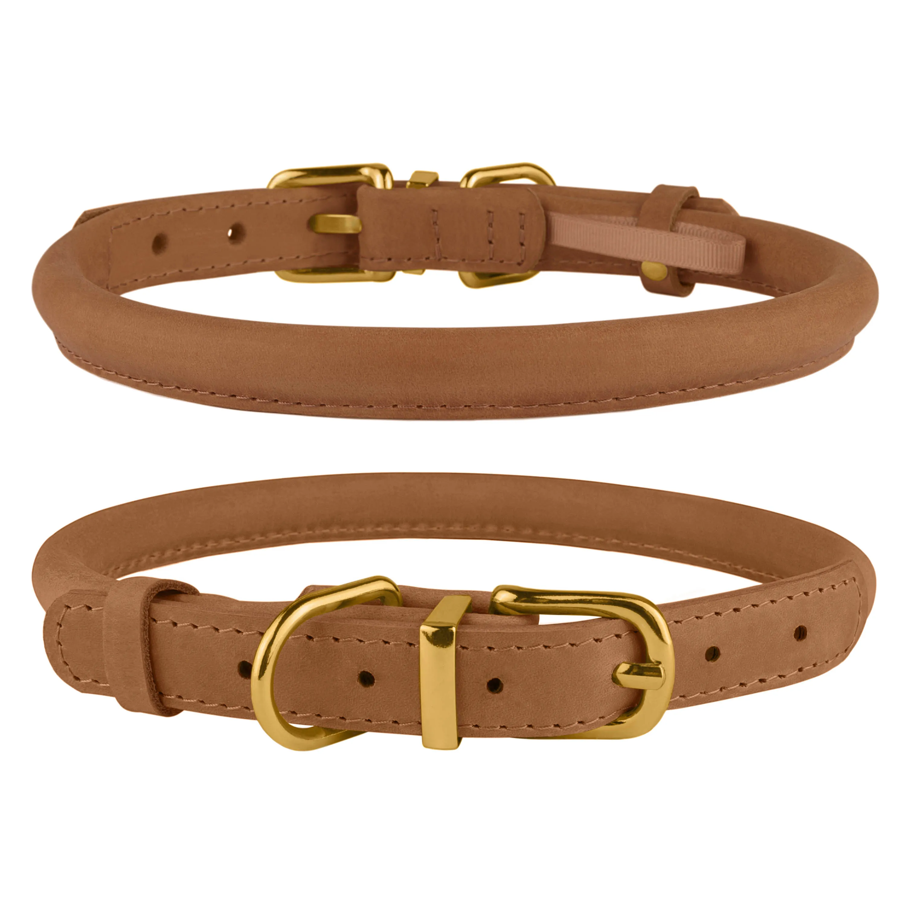 BronzeDog Crazy Ошейник для собак круглый кожаный Светло-коричневый L