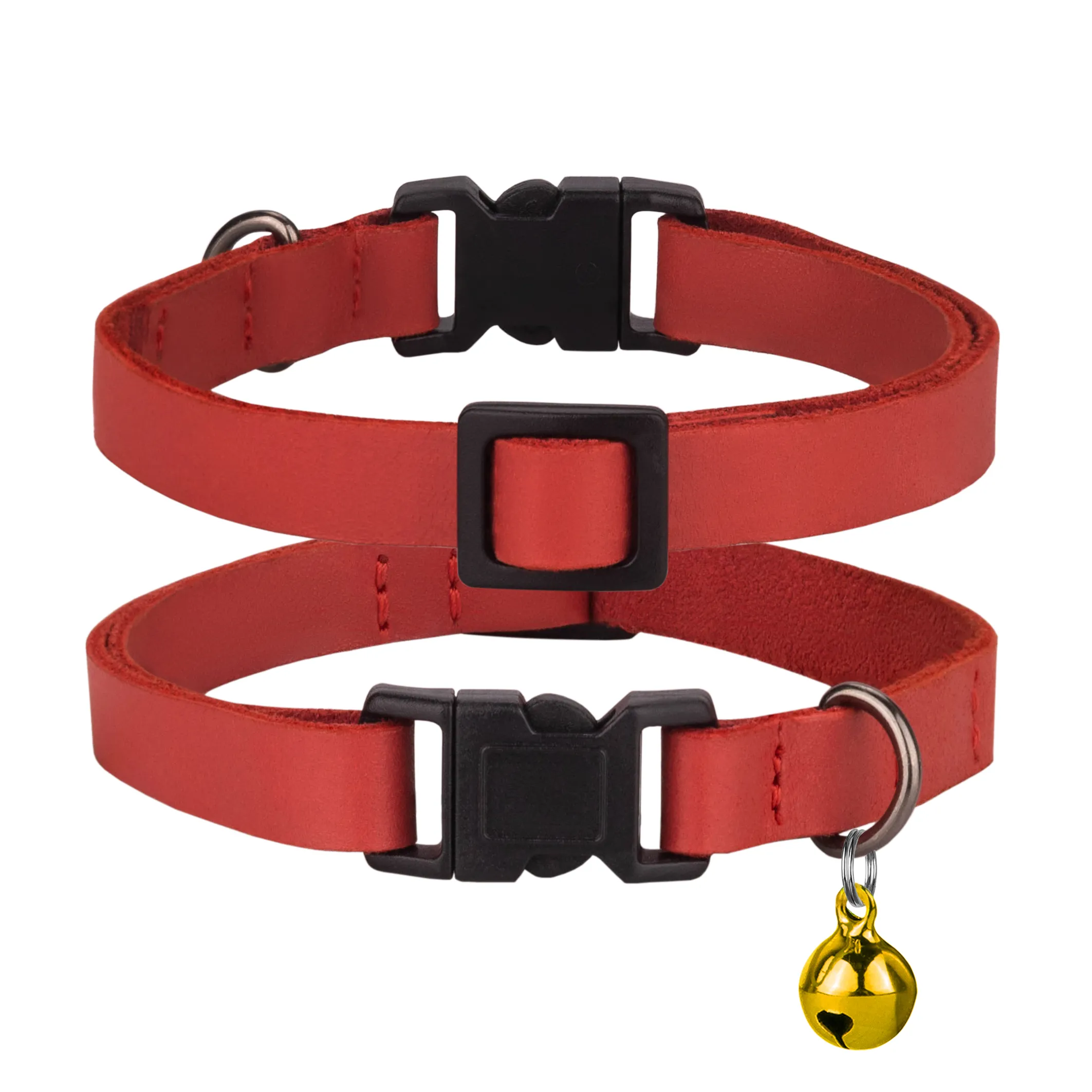 BronzeDog Crazy Ошейник кожаный плоский для Кошек с золотым колокольчиком Красный XS