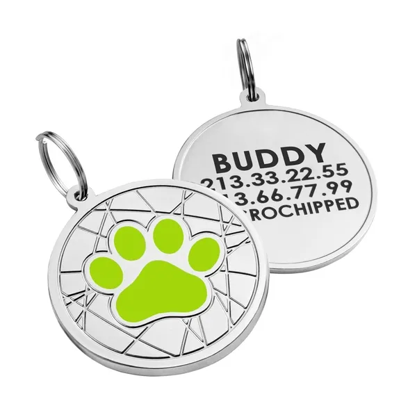 BronzeDog Эмалированный Адресник для Собак Лапка на Фоне Объемной Паутинки Салатовый S