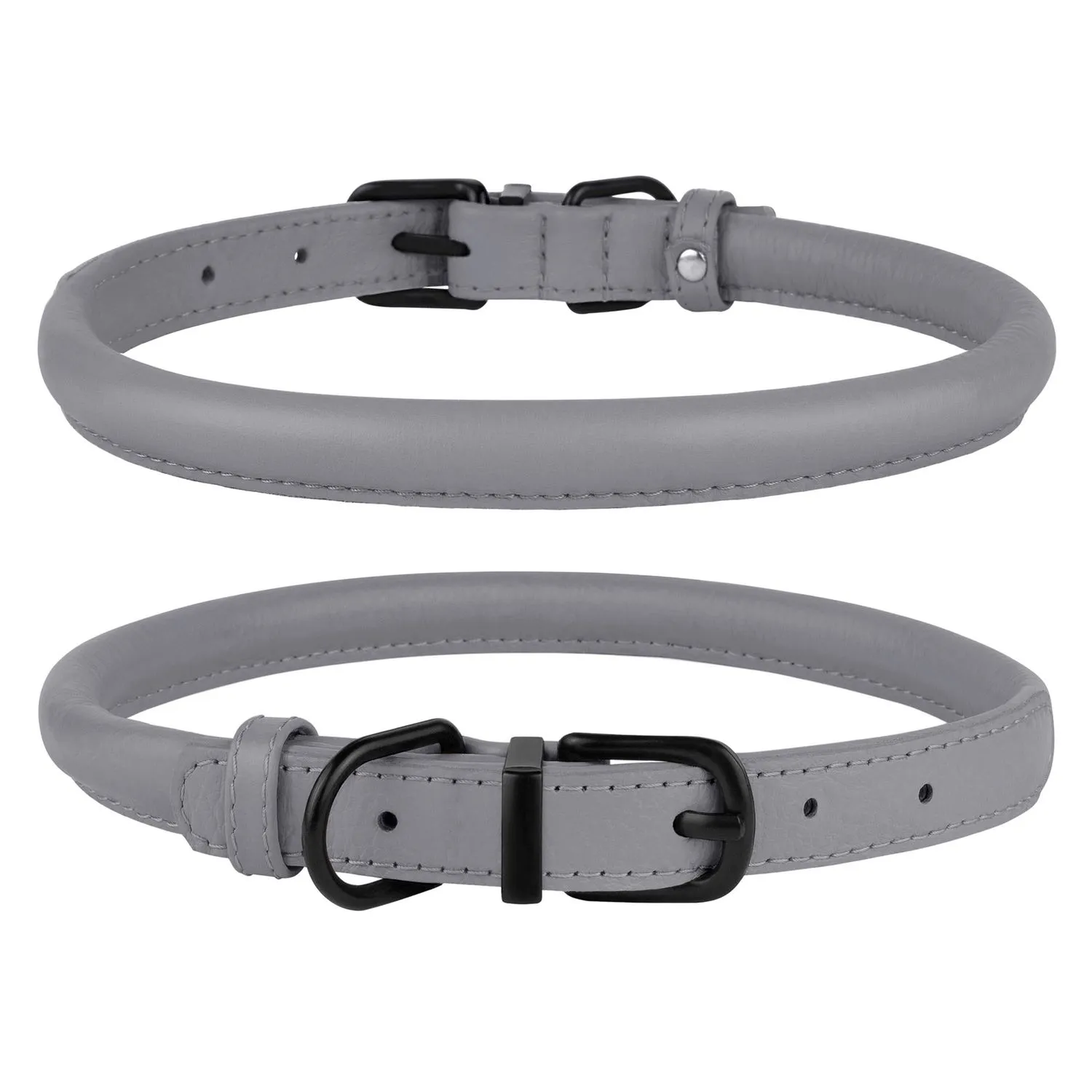 BronzeDog Premium Ошейник для Собак Круглый Кожаный с Металлической Фурнитурой Серый M
