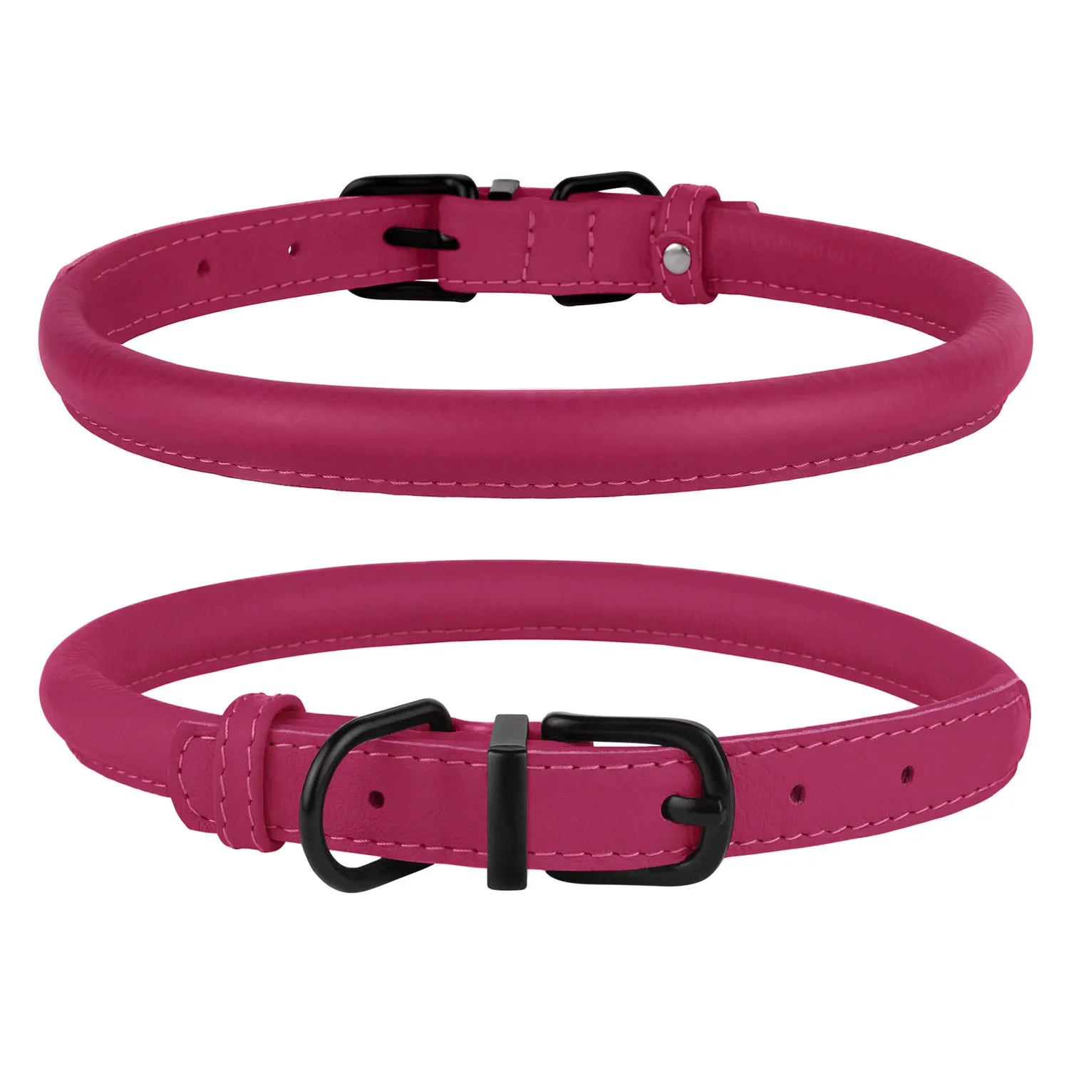 BronzeDog Premium Ошейник для Собак Круглый Кожаный с Металлической Фурнитурой Розовый M