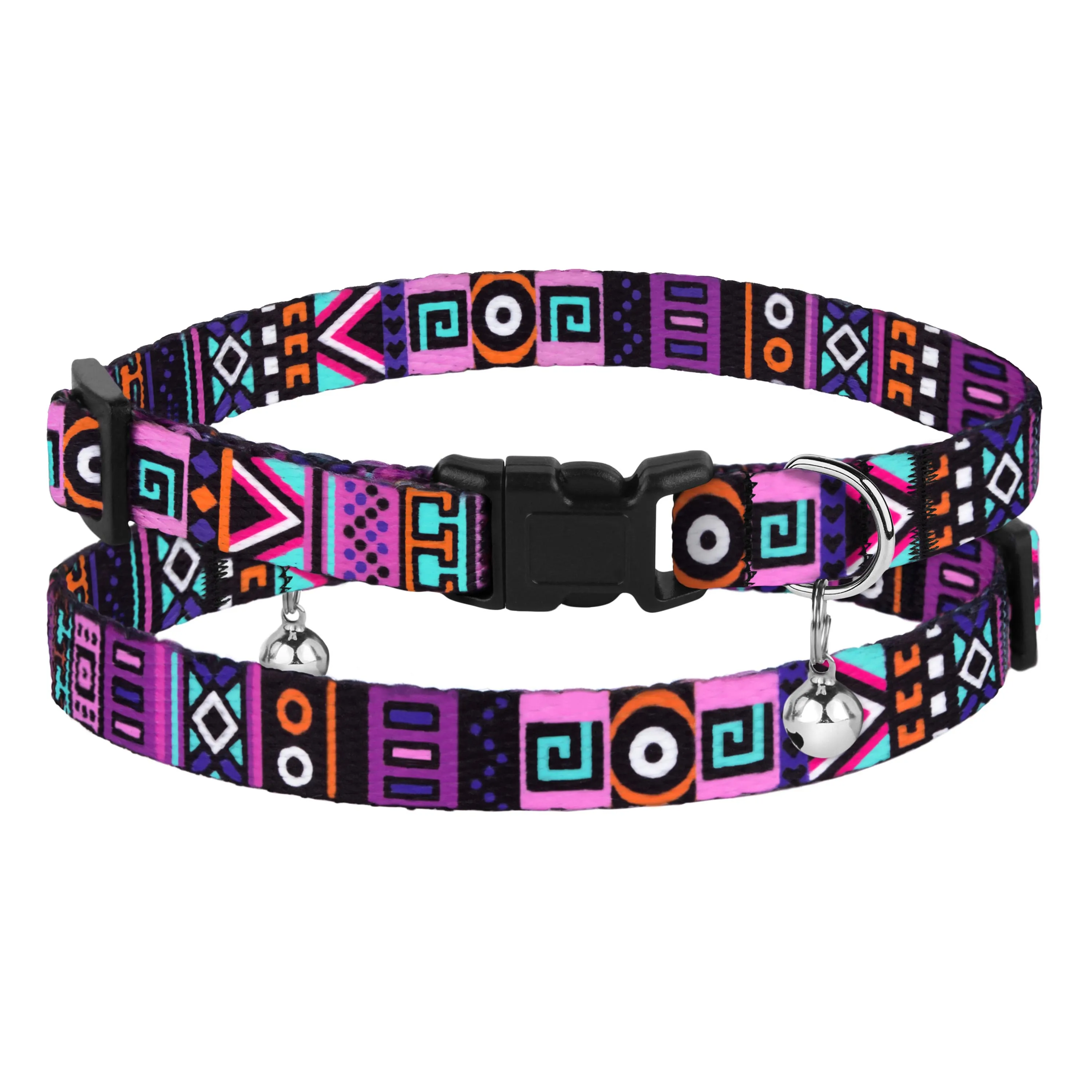 BronzeDog Urban Ошейник для Кошек Этнический Нейлоновый с Пластиковой Пряжкой и Колокольчиком Фиолетовый XS