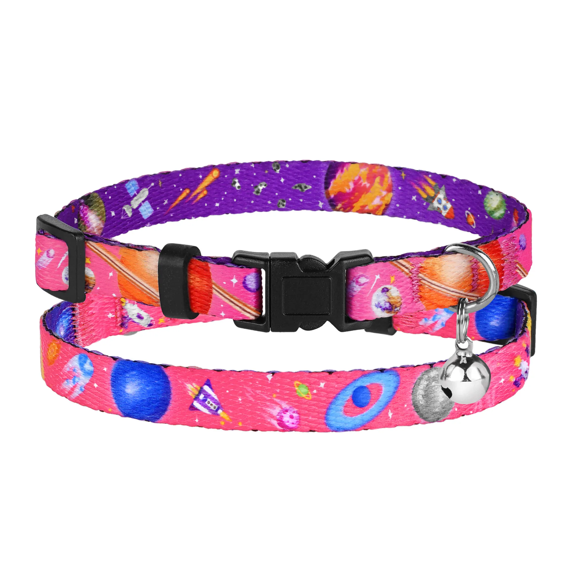 BronzeDog Urban Cosmos Ошейник для Кошек Нейлоновый с Пластиковой Пряжкой и Колокольчиком Розовый XS
