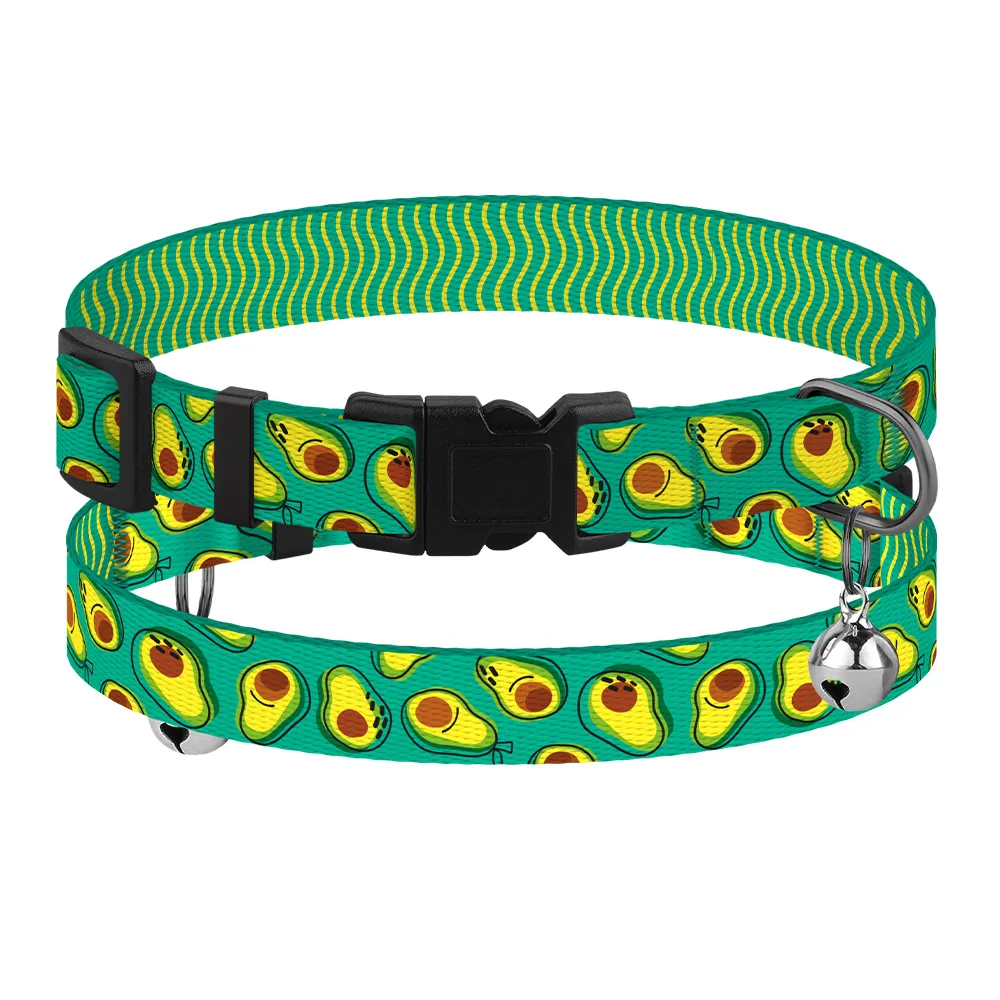 BronzeDog Urban Fruits Ошейник для Кошек Нейлоновый с Пластиковой Пряжкой и Колокольчиком Авокадо XS