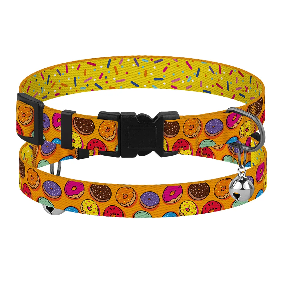 BronzeDog Urban Fruits Ошейник для Кошек Нейлоновый с Пластиковой Пряжкой и Колокольчиком Пончики XS