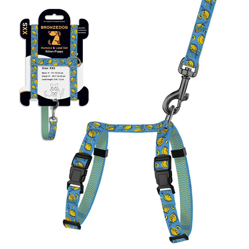 BronzeDog Urban Fruits Шлей с Поводком для Кошек и Мелких Собак Лимоны XS