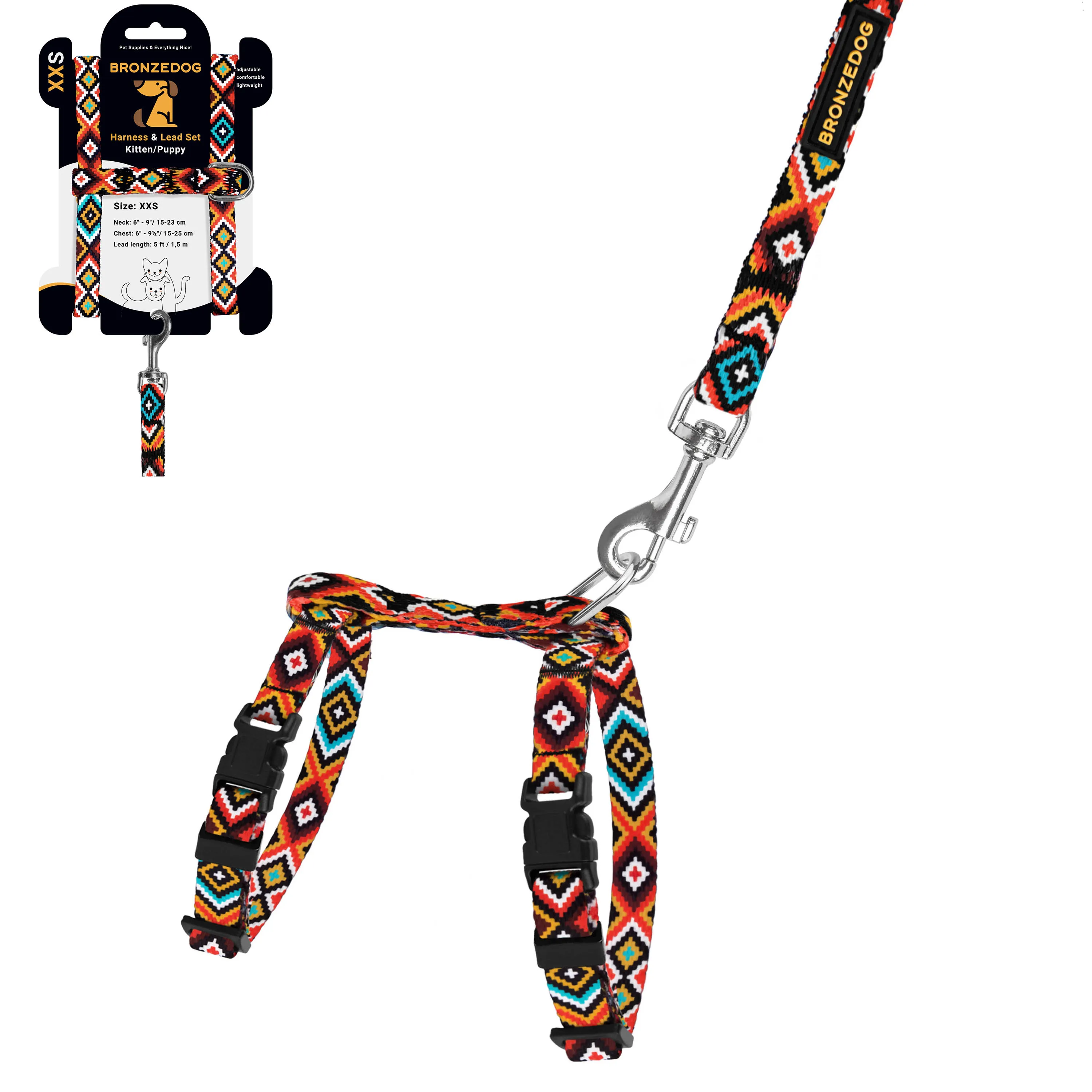 BronzeDog Urban Шлей с Поводком для Кошек и Мелких Собак Гуцульская Оранжевая 2XS