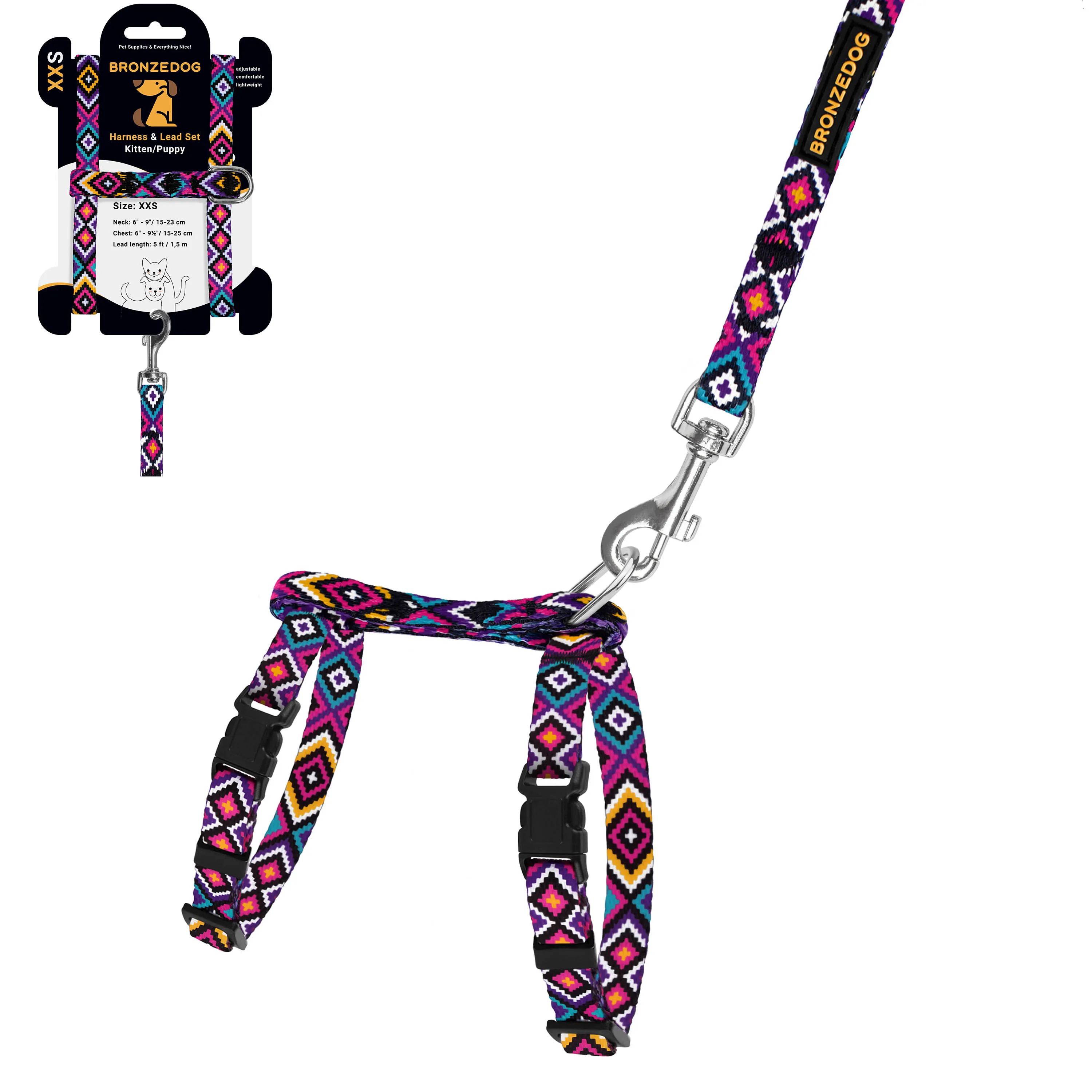 BronzeDog Urban Шлей с Поводком для Кошек и Мелких Собак Гуцульская Фиолетовая 2XS