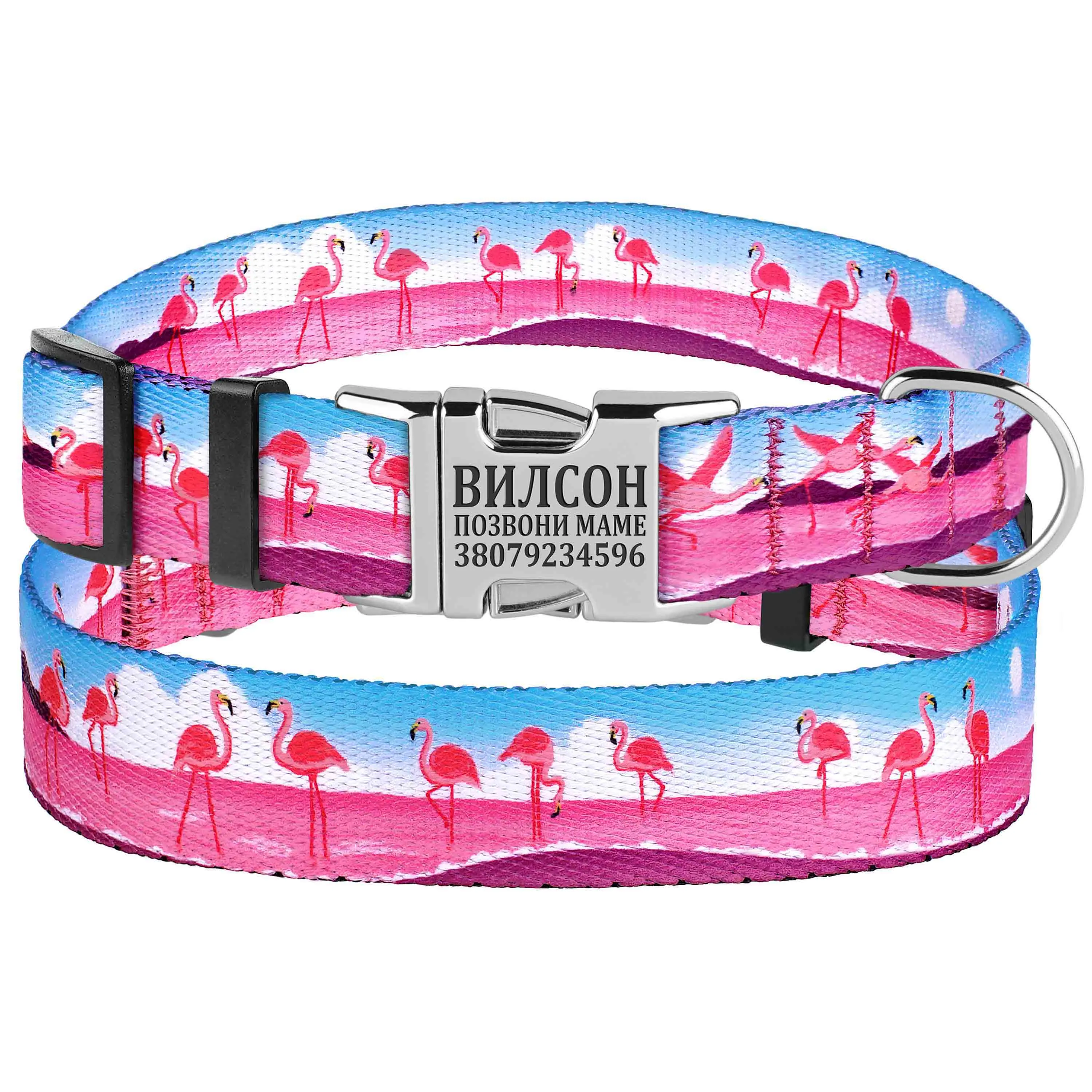 BronzeDog Urban Travel Ошейник для собак нейлоновый с металлической пряжкой Фламинго L
