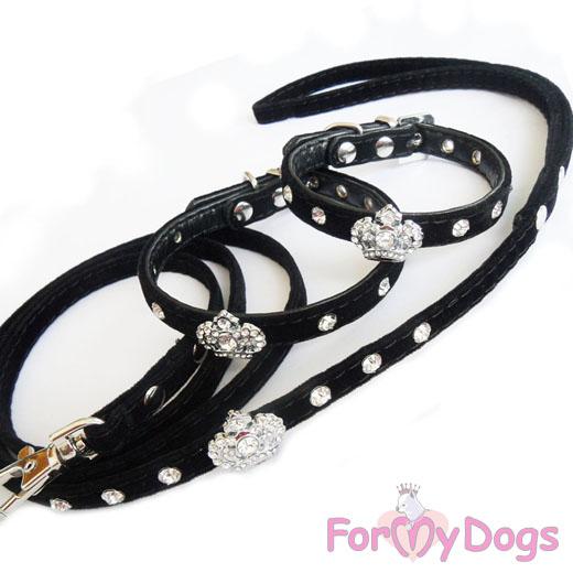 For My Dogs Ошейник черныйКорона велюр 04-FW2011 (1*23 см)