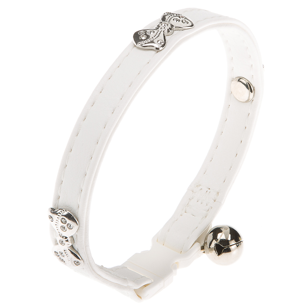Ferplast JOY C12/25 CAT - белый ошейник - искусственная кожа со стразами
