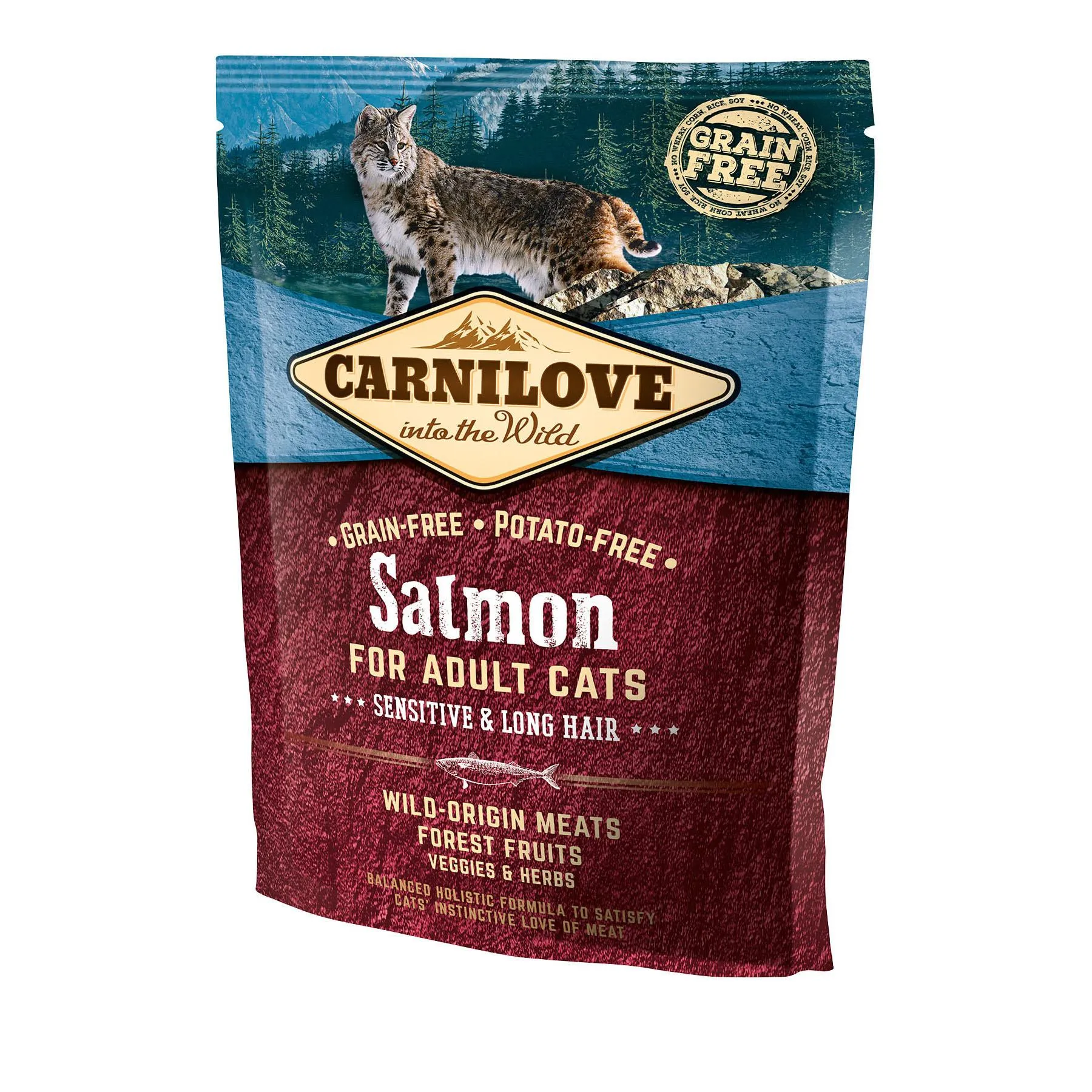 Carnilove Cat Adult Sensitive & Long Hair сухой корм для кошек с чувствительным пищеварением, лосось - 400 г