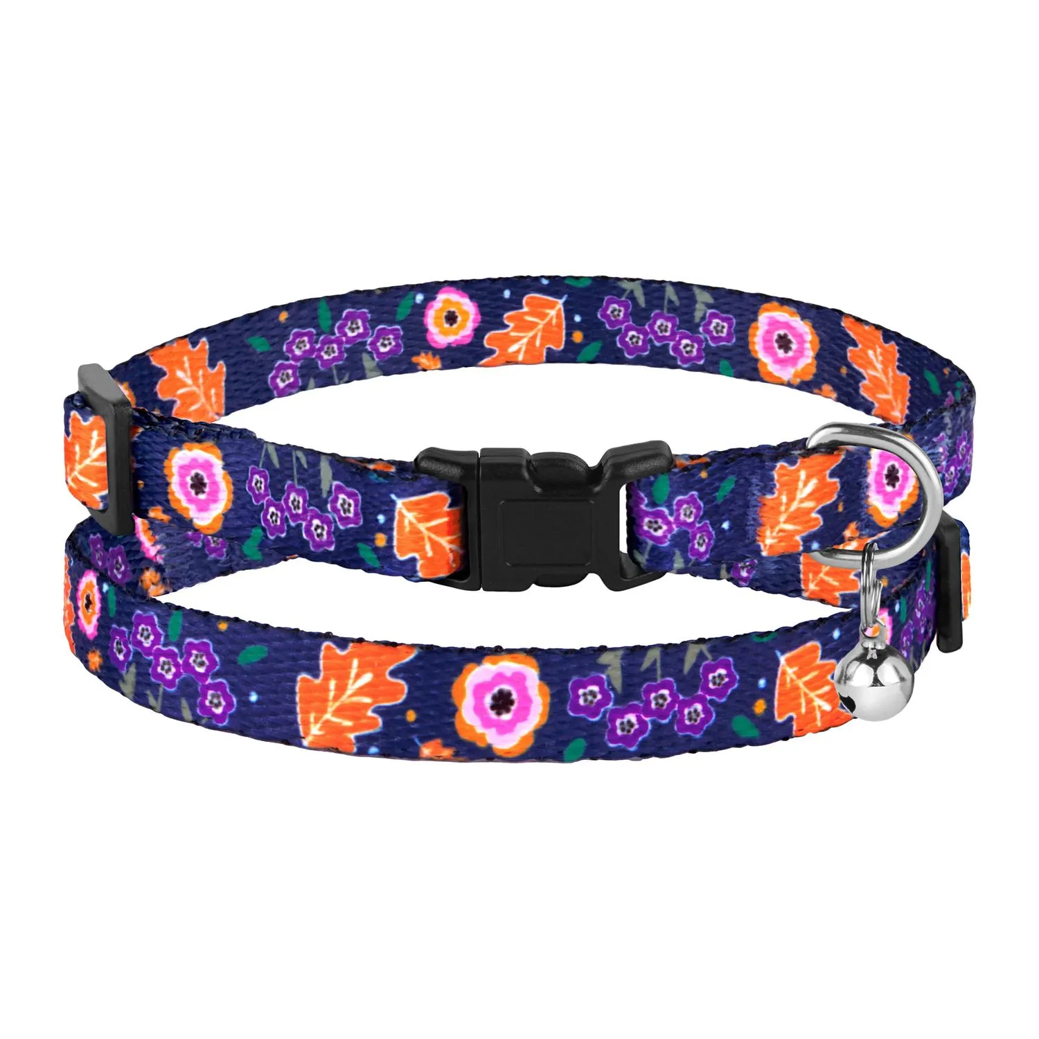 BronzeDog Urban Ошейник для Кошек Цветы Нейлоновый с Пластиковой Пряжкой и Колокольчиком Синий XS