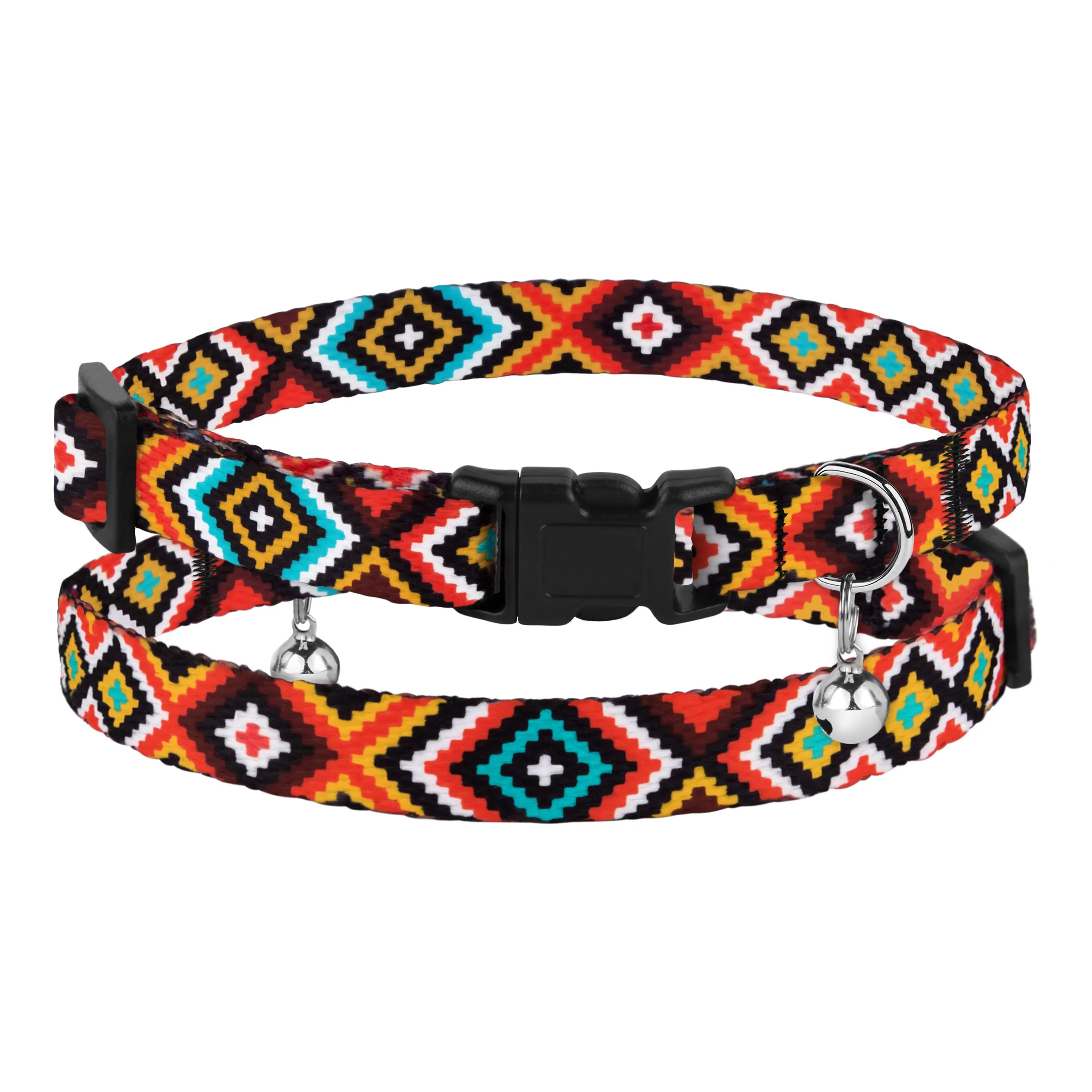 BronzeDog Urban Ошейник для Кошек Гуцульский Нейлоновый с Пластиковой Пряжкой и Колокольчиком Оранжевый XS