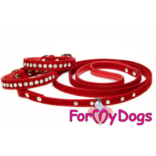 For My Dogs Ошейник велюровый с кристаллами PF0801 (красный)