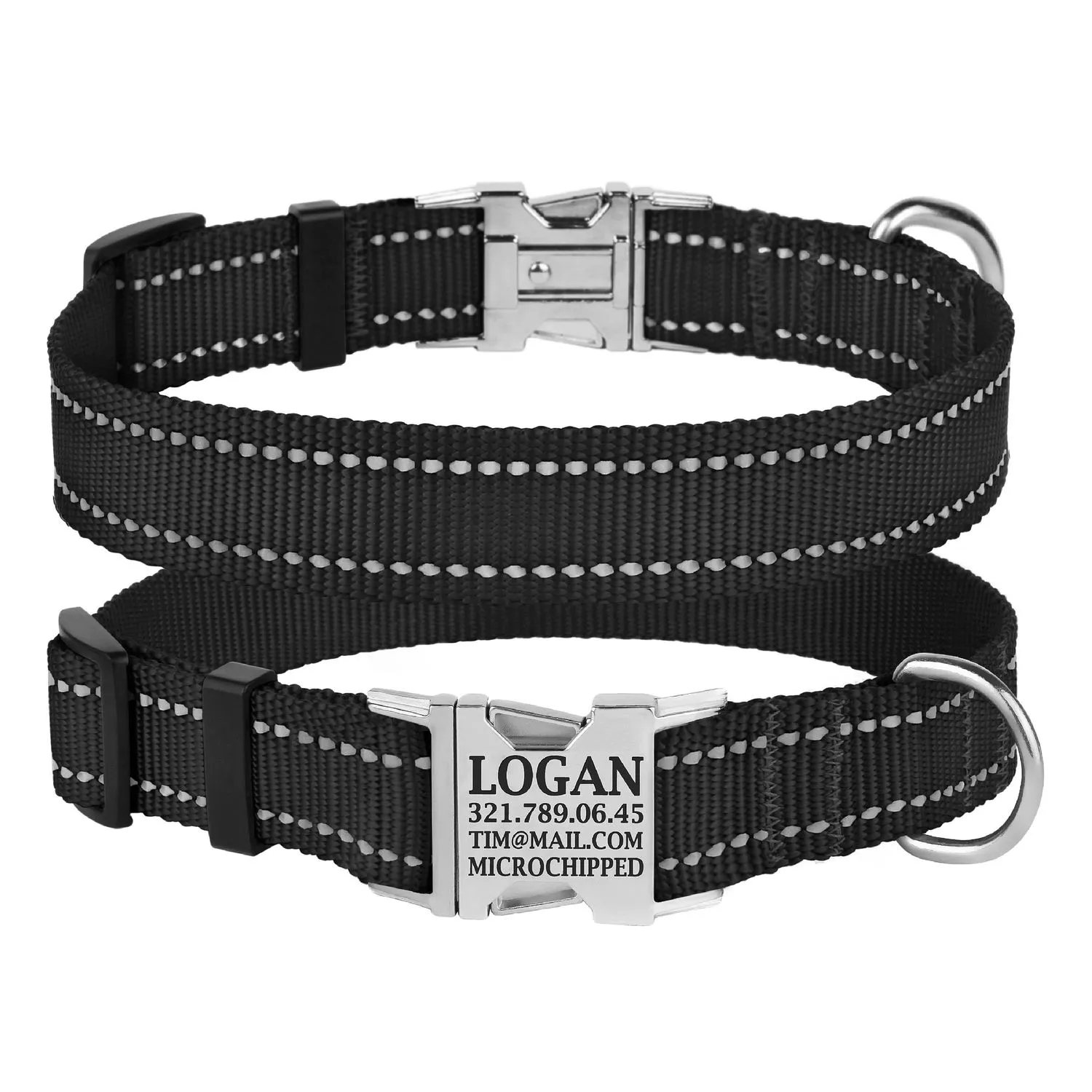 BronzeDog Active Ошейник для Собак Нейлоновый со Светоотражением и Металлической Пряжкой Черный XL