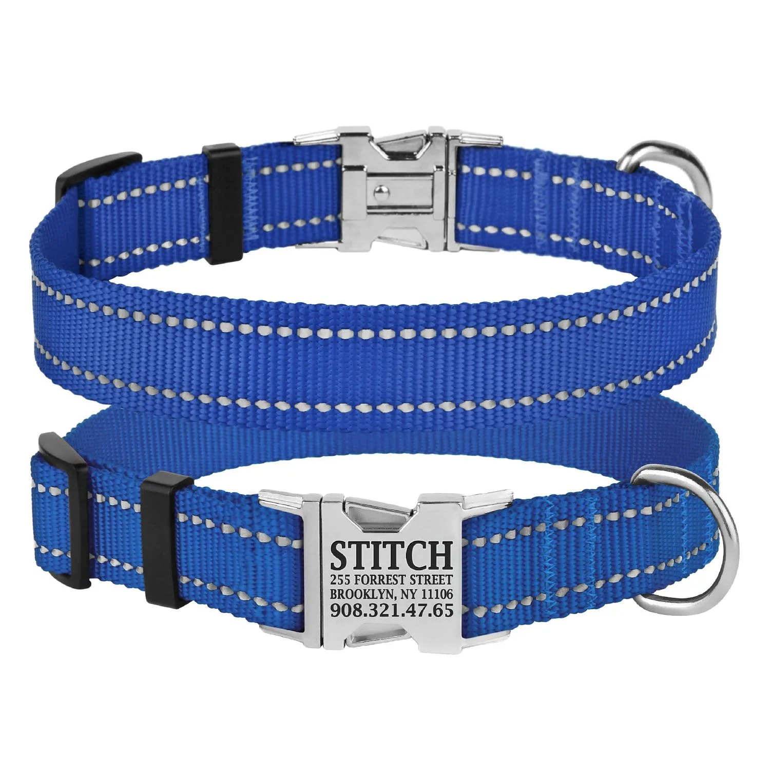 BronzeDog Active Ошейник для Собак Нейлоновый со Светоотражением и Металлической Пряжкой Синий XL