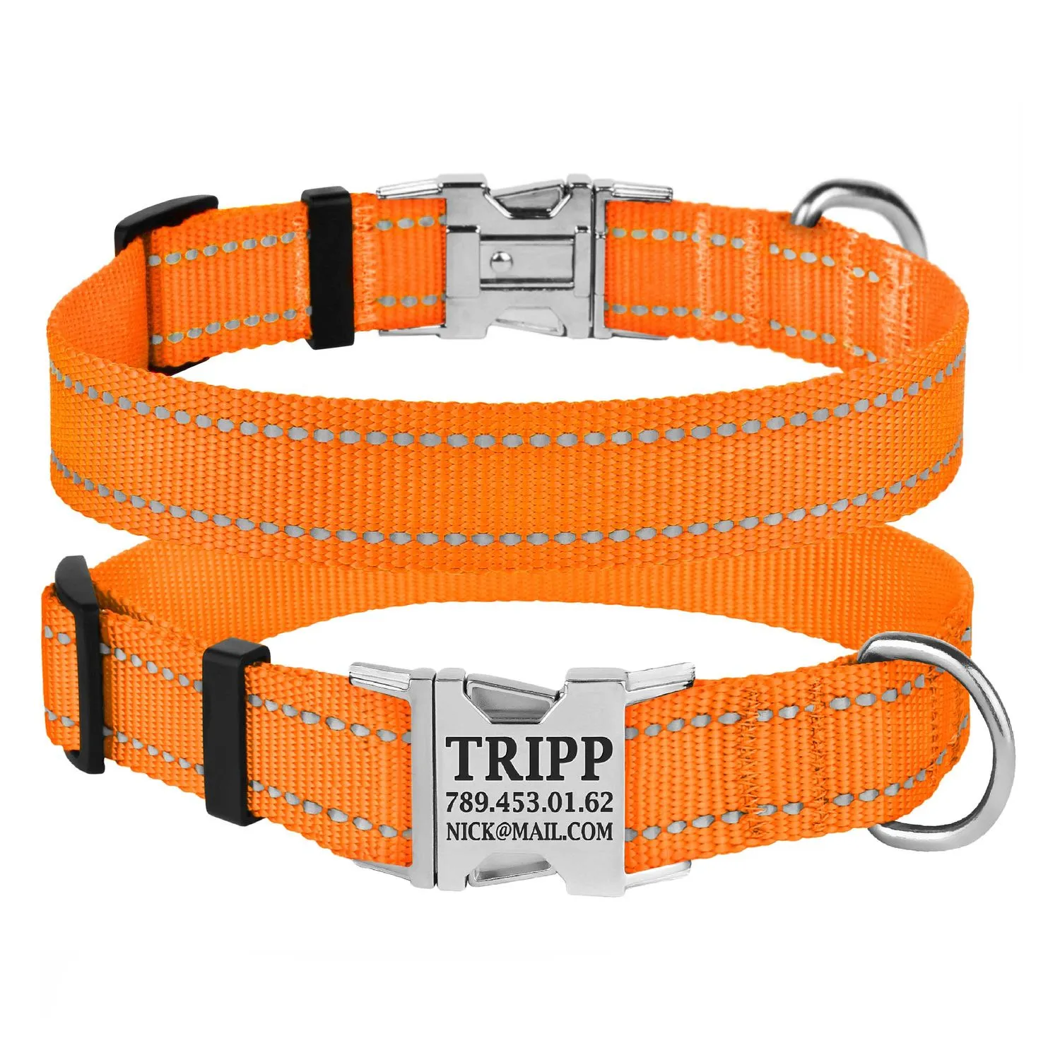 BronzeDog Active Ошейник для Собак Нейлоновый со Светоотражением и Металлической Пряжкой Оранжевый XL