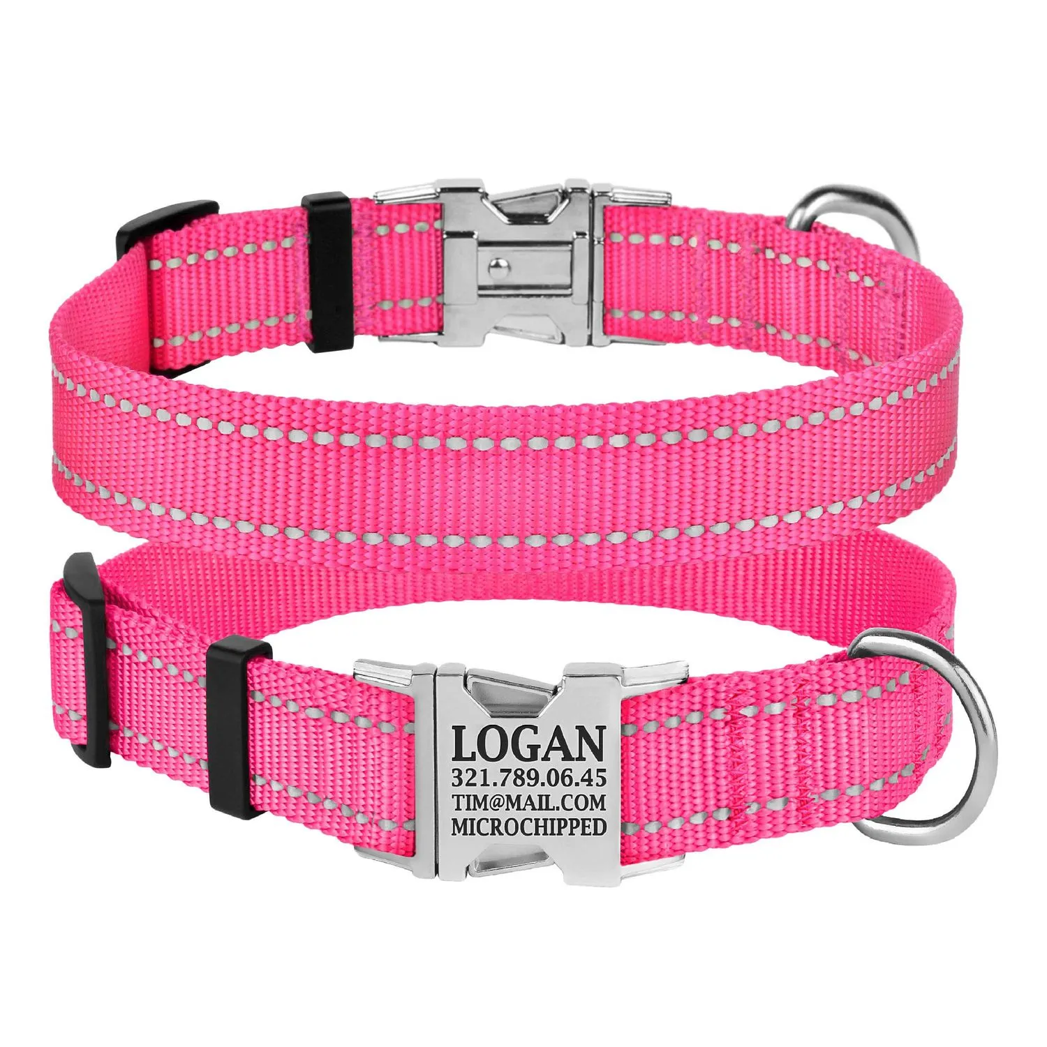 BronzeDog Active Ошейник для Собак Нейлоновый со Светоотражением и Металлической Пряжкой Розовый XL
