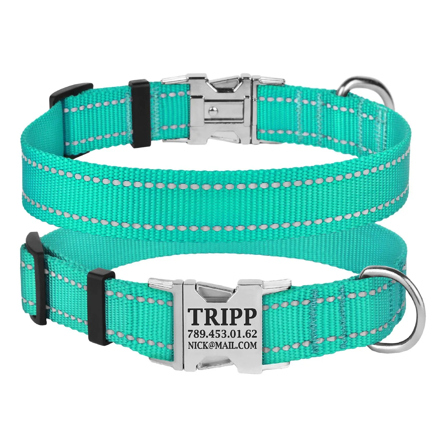 BronzeDog Active Ошейник для Собак Нейлоновый со Светоотражением и Металлической Пряжкой Ментоловый XL