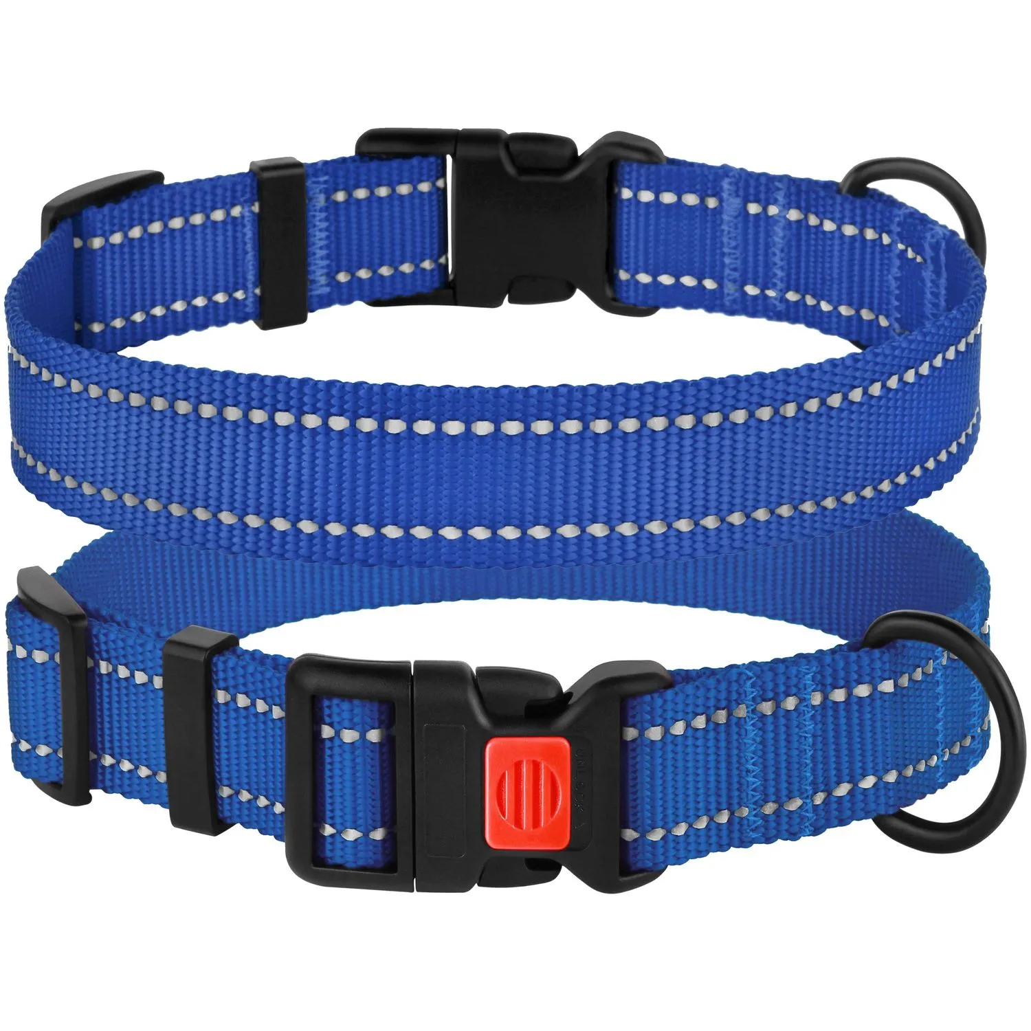 BronzeDog Active Ошейник для Собак Нейлоновый со Светоотражением и Пластиковой Пряжкой Синий XL