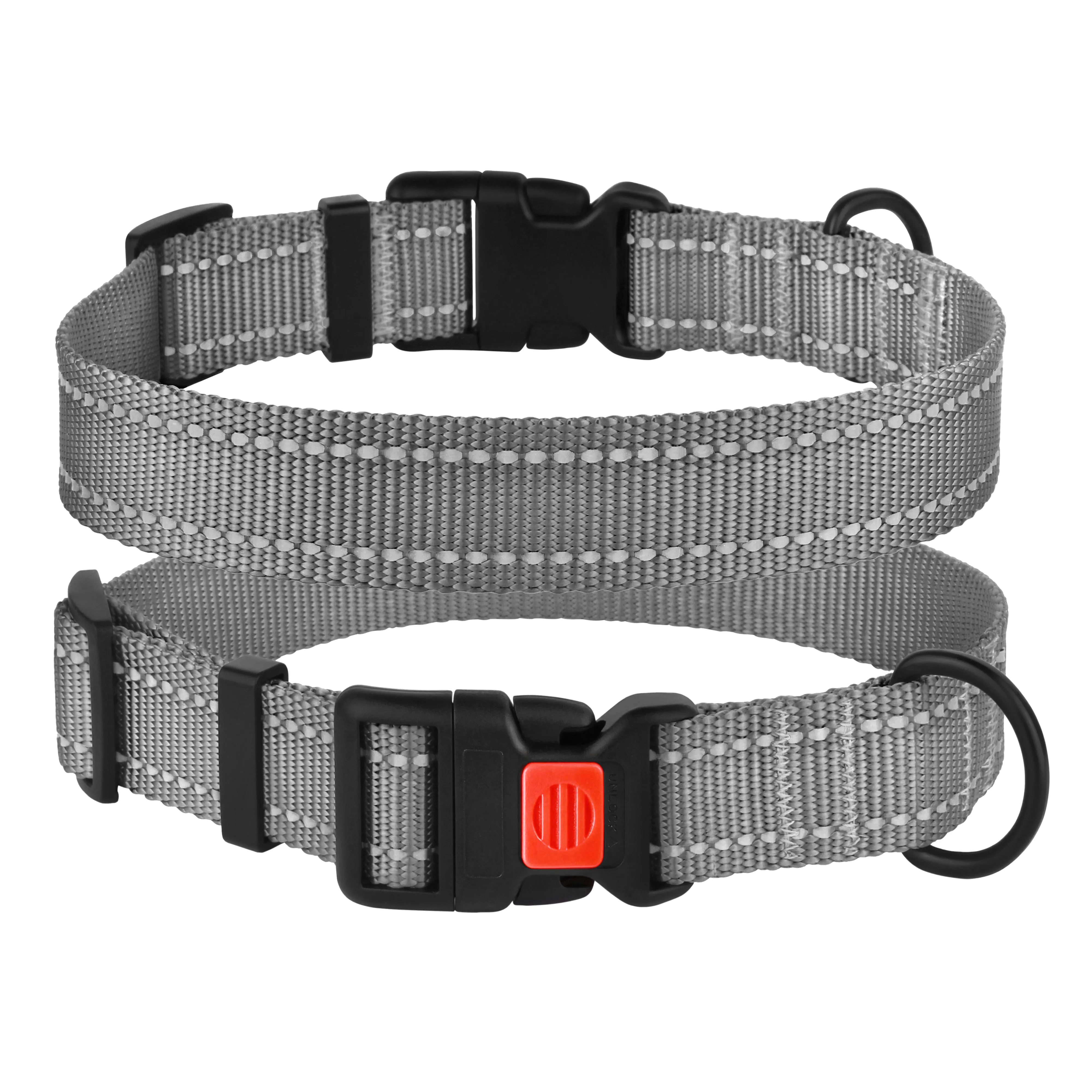 BronzeDog Active Ошейник для Собак Нейлоновый со Светоотражением и Пластиковой Пряжкой Серый XL