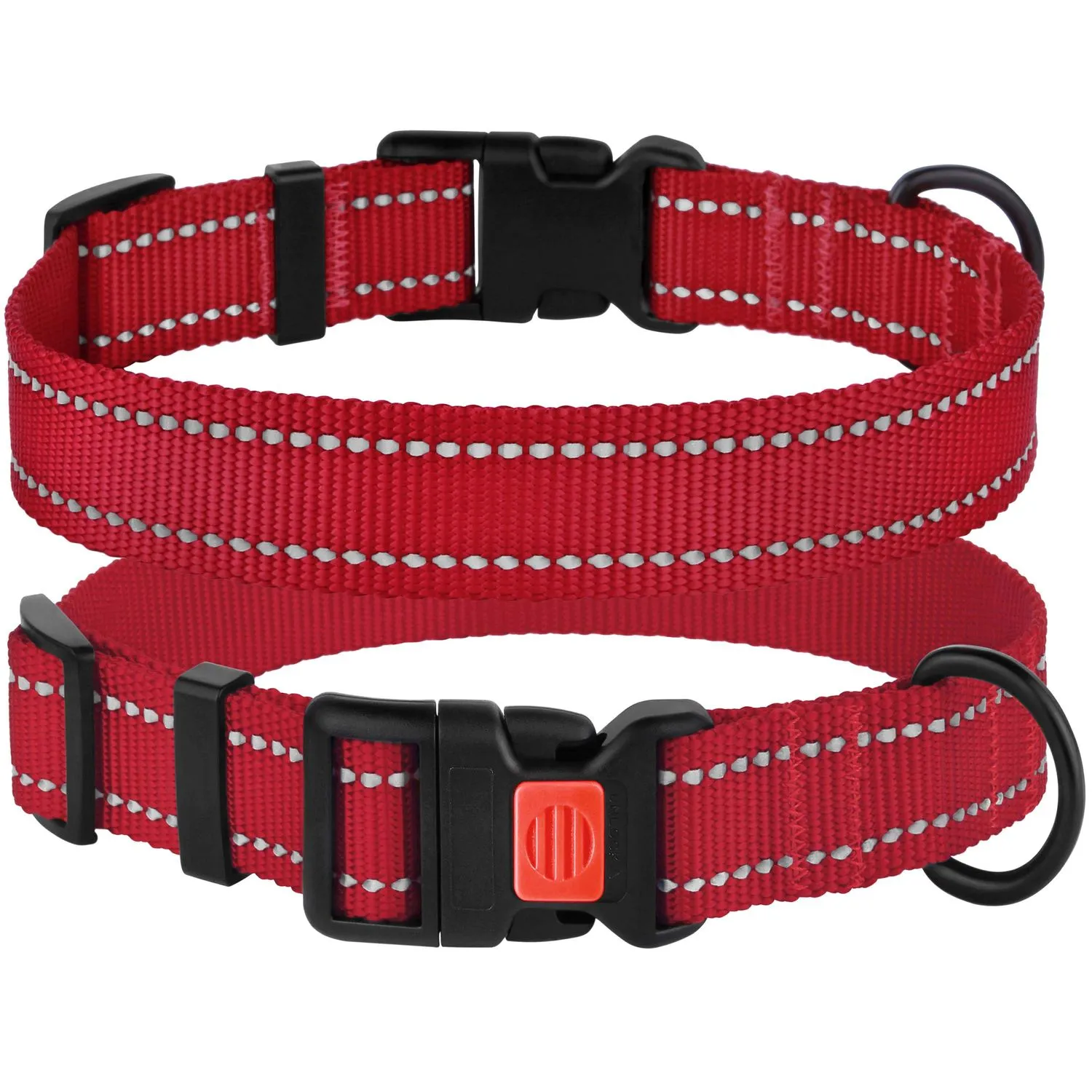 BronzeDog Active Ошейник для Собак Нейлоновый со Светоотражением и Пластиковой Пряжкой Красный XL