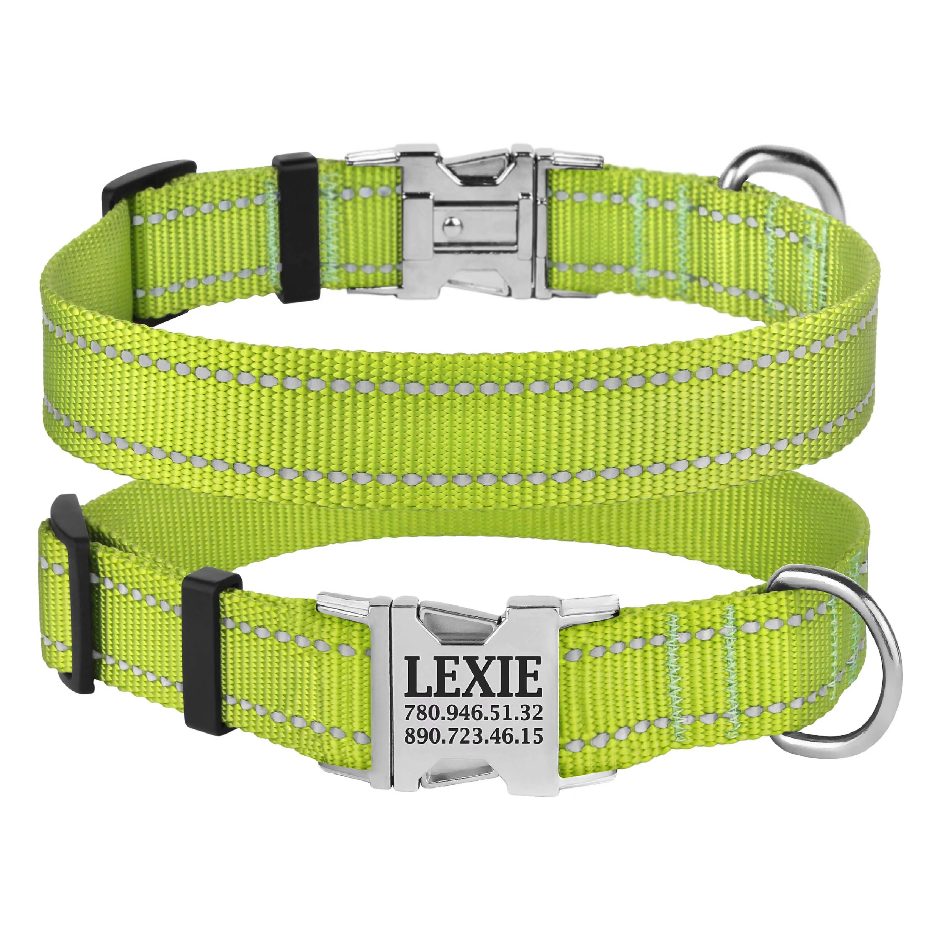 BronzeDog Active Ошейник для Собак Нейлоновый со Светоотражением и Металлической Пряжкой Салатовый XL