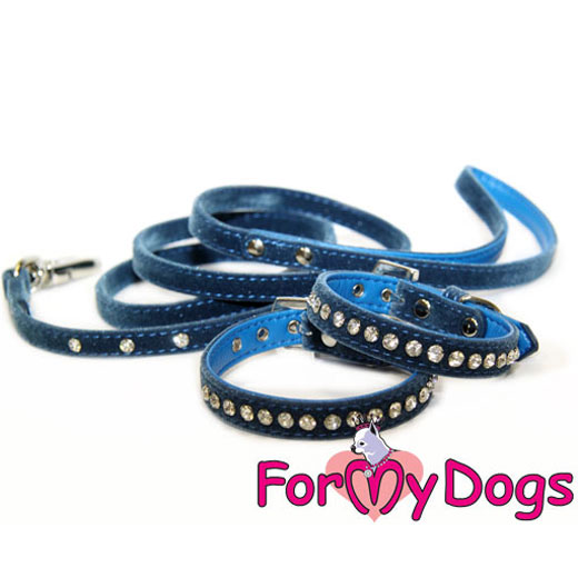For My Dogs Ошейник велюровый с кристаллами PF0801 (голубой)