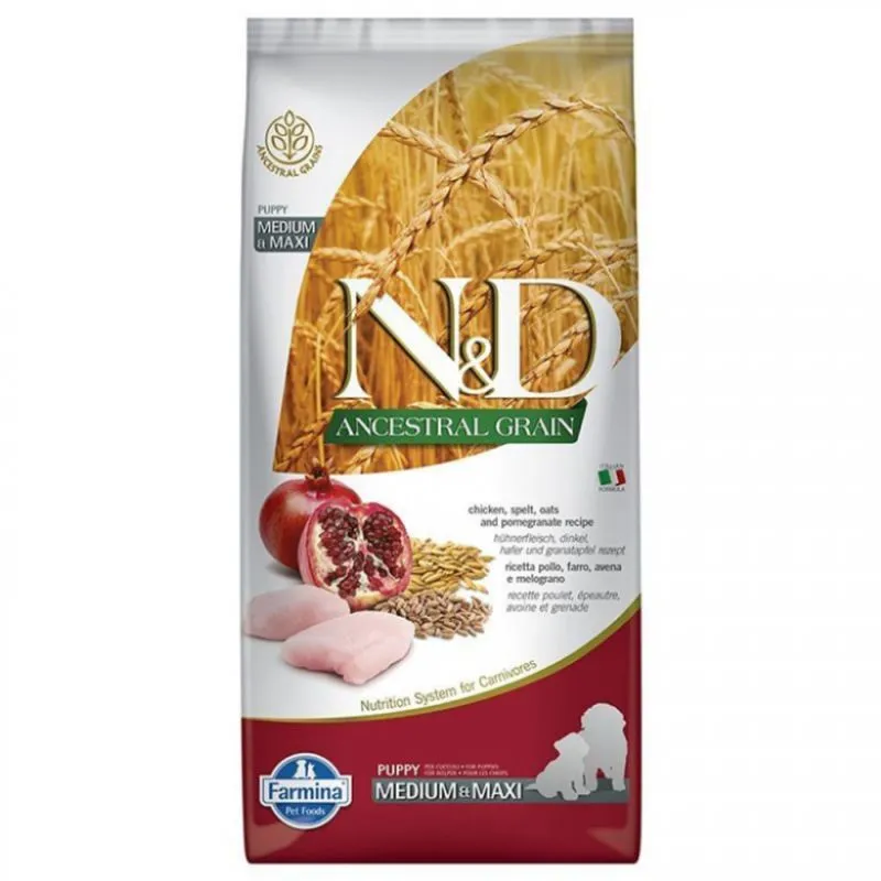 Farmina N&D Low Grain Chicken & Pomegranate Puppy Medium & Maxi низькозерновий сухий корм з куркою та гранатом для цуценят середніх та великих порід - 12 кг
