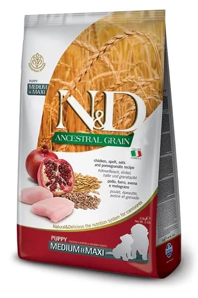 Farmina N&D Low Grain Chicken & Pomegranate Puppy Medium & Maxi низкозерновой сухой корм с курицей и гранатом для щенков средних и крупных пород - 2,5 кг