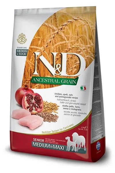 Farmina N&D Low Grain Dog Chicken & Pomegranate Senior Medium & Maxi низкозерновой сухой корм с курицей и гранатом для собак средних и крупных пород старше 7 лет - 2,5 кг