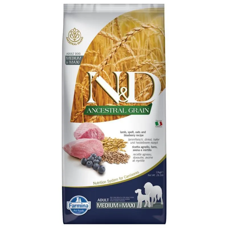 Farmina N&D Low Grain Dog Lamb & Blueberry Adult Medium & Maxi низькозерновий сухий корм для собак середніх і великих порід, ягня з чорницею - 12 кг