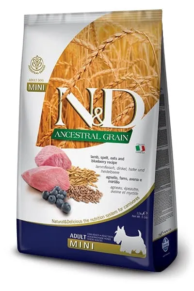 Farmina N&D Low Grain Dog Lamb & Blueberry Adult Mini низькозерновий сухий корм з ягнятком та чорницею для дорослих собак дрібних порід - 2,5 кг