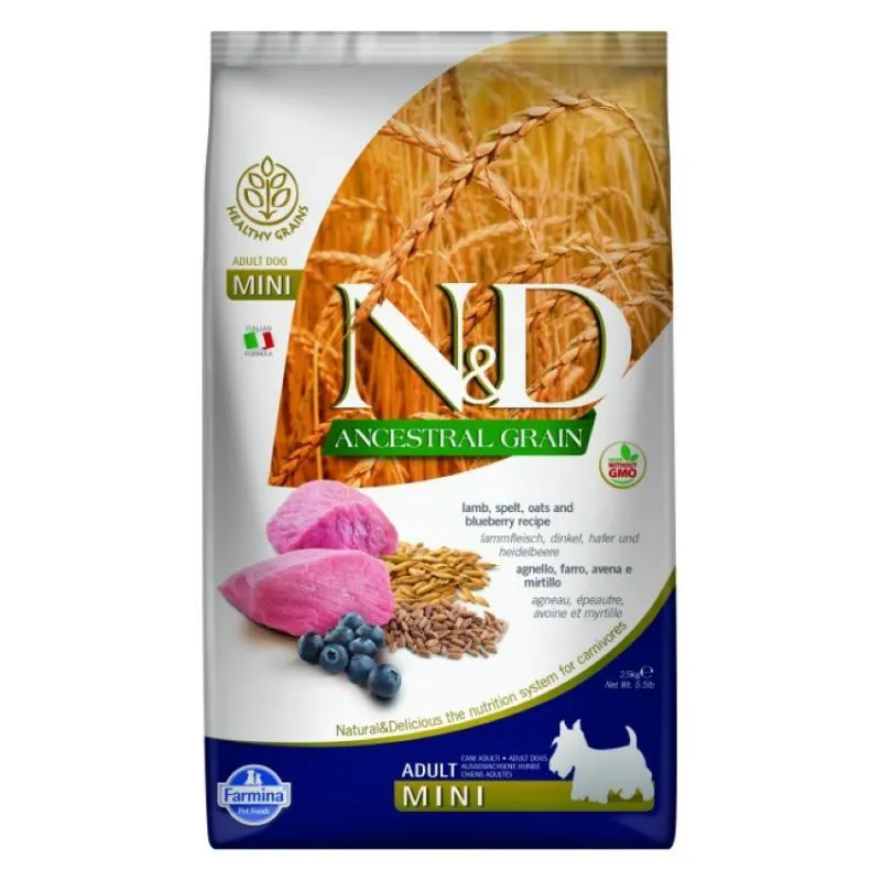 Farmina N&D Low Grain Dog Lamb & Blueberry Adult Mini низькозерновий сухий корм з ягнятком та чорницею для дорослих собак дрібних порід - 7 кг