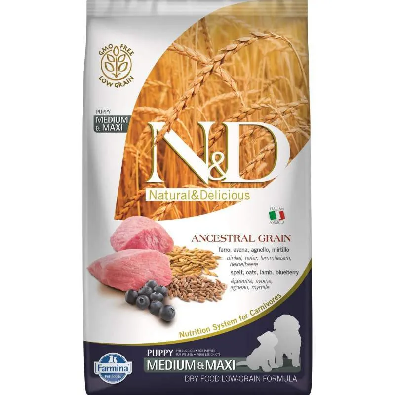Farmina N&D Low Grain Dog Lamb & Blueberry Puppy Medium & Maxi низькозерновий сухий корм з ягнятком та чорницею для цуценят середніх та великих порід - 12 кг