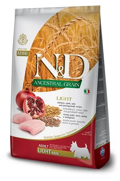 Farmina N&D Low Grain Dog Light Chicken & Pomegranate Adult Mini низкозерновой сухой корм с курицей и гранатом для собак мелких пород склонных к полноте - 2,5 кг