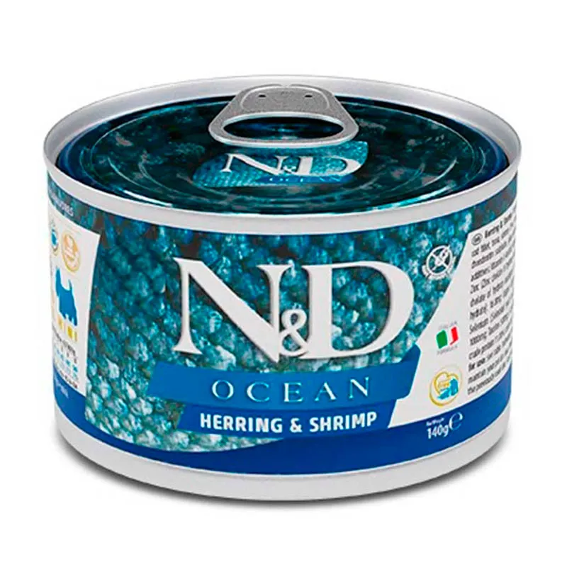 Farmina N&D Ocean Adult Mini Herring & Shrimp беззерновой влажный корм с сельдью, треской, тунцем и креветкой для взрослых собак мелких пород - 140 г