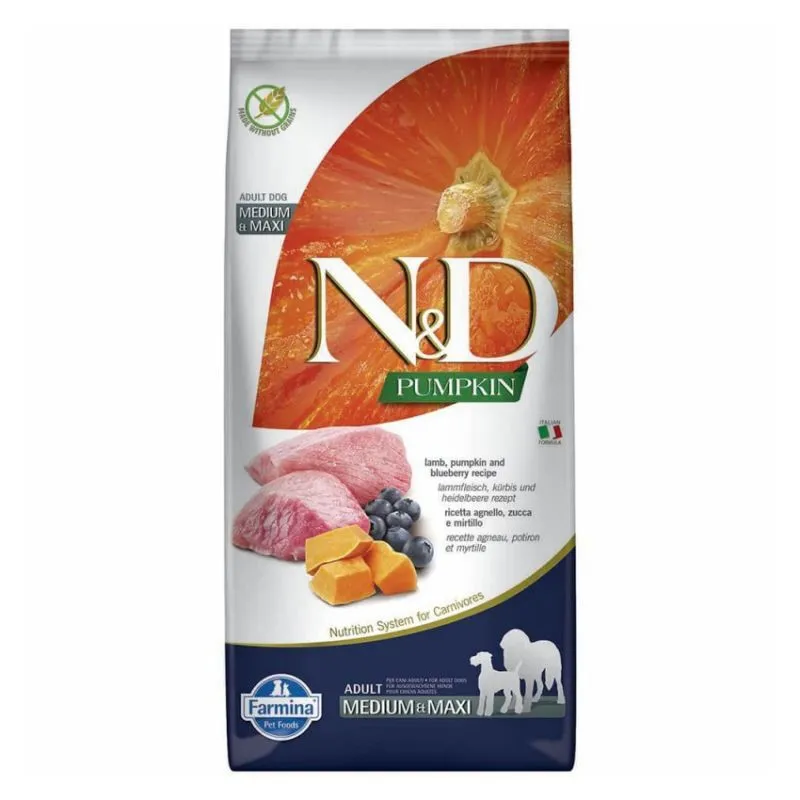 Farmina N&D Pumpkin Grain Free Dog Lamb & Blueberry Adult Medium & Maxi беззерновой сухой корм с ягненком, тыквой и черникой для взрослых собак средних и крупных пород - 12 кг