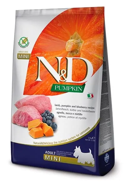 Farmina N&D Pumpkin Grain Free Dog Lamb & Blueberry Adult Mini беззерновой сухой корм с ягненком, тыквой и черникой для взрослых собак мелких пород - 2,5 кг