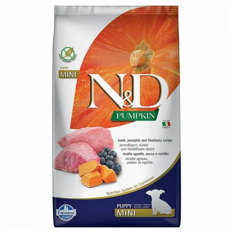 Farmina N&D Pumpkin Grain Free Lamb & Blueberry Puppy Mini сухий беззерновий корм з ягнятком, гарбузом і чорницею для цуценят дрібних порід - 7 кг