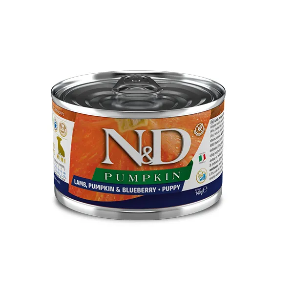 Farmina N&D Pumpkin Grain Free Puppy Mini Lamb, Pumpkin & Blueberry беззерновой влажный корм с ягненком, тыквой и черникой для щенков собак мелких пород - 140 г