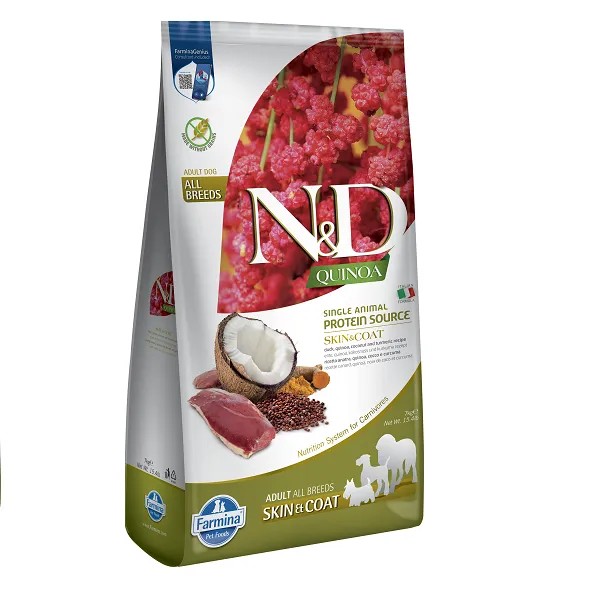 Farmina N&D Quinoa Adult All Breeds Skin&Coat сухий корм дієтичний з качкою, кіноа, кокос та куркума для собак усіх порід, при харчовій алергії - 7 кг