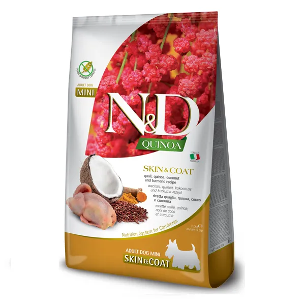 Farmina N&D Quinoa Grain Free Skin & Coat Adult Cat беззерновой сухой корм с перепелом, киноа, кокосом и кукурузой для взрослых кошек склонных к заболеванию кожи и шерсти - 2,5 кг