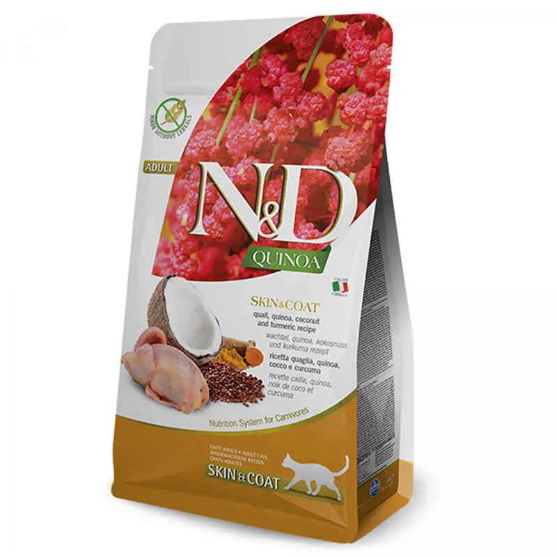 Farmina N&D Quinoa Grain Free Skin & Coat Adult Cat беззерновой сухой корм с перепелом, киноа, кокосом и кукурузой для взрослых кошек склонных к заболеванию кожи и шерсти - 5 кг